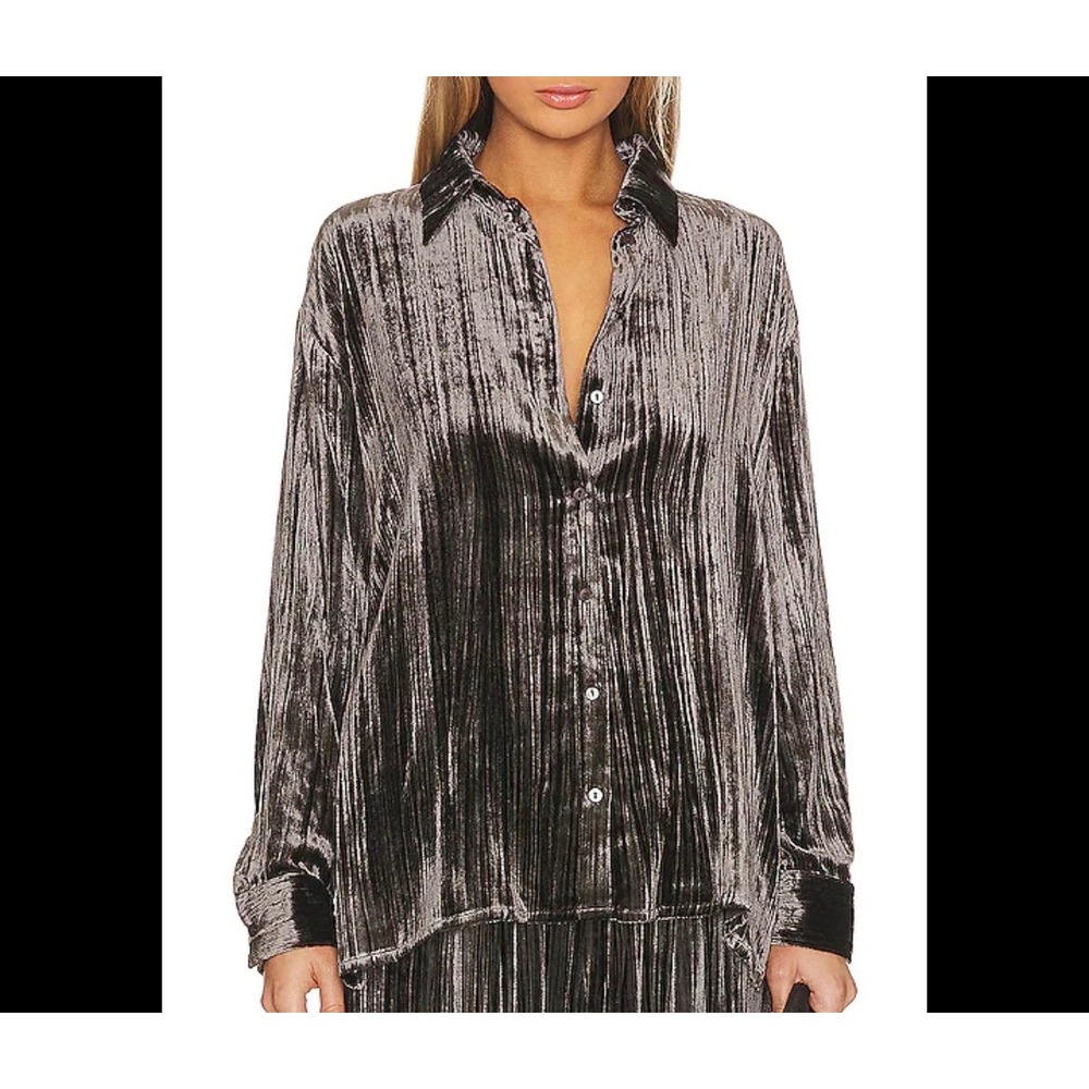Enza Costa‎ Silk Textured Velvet Shirt 2 Brown Classic party Lagenlook casual